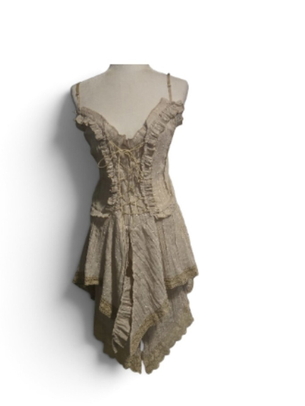 Asymmetrical Lace-Up Cream Ruffle Dress